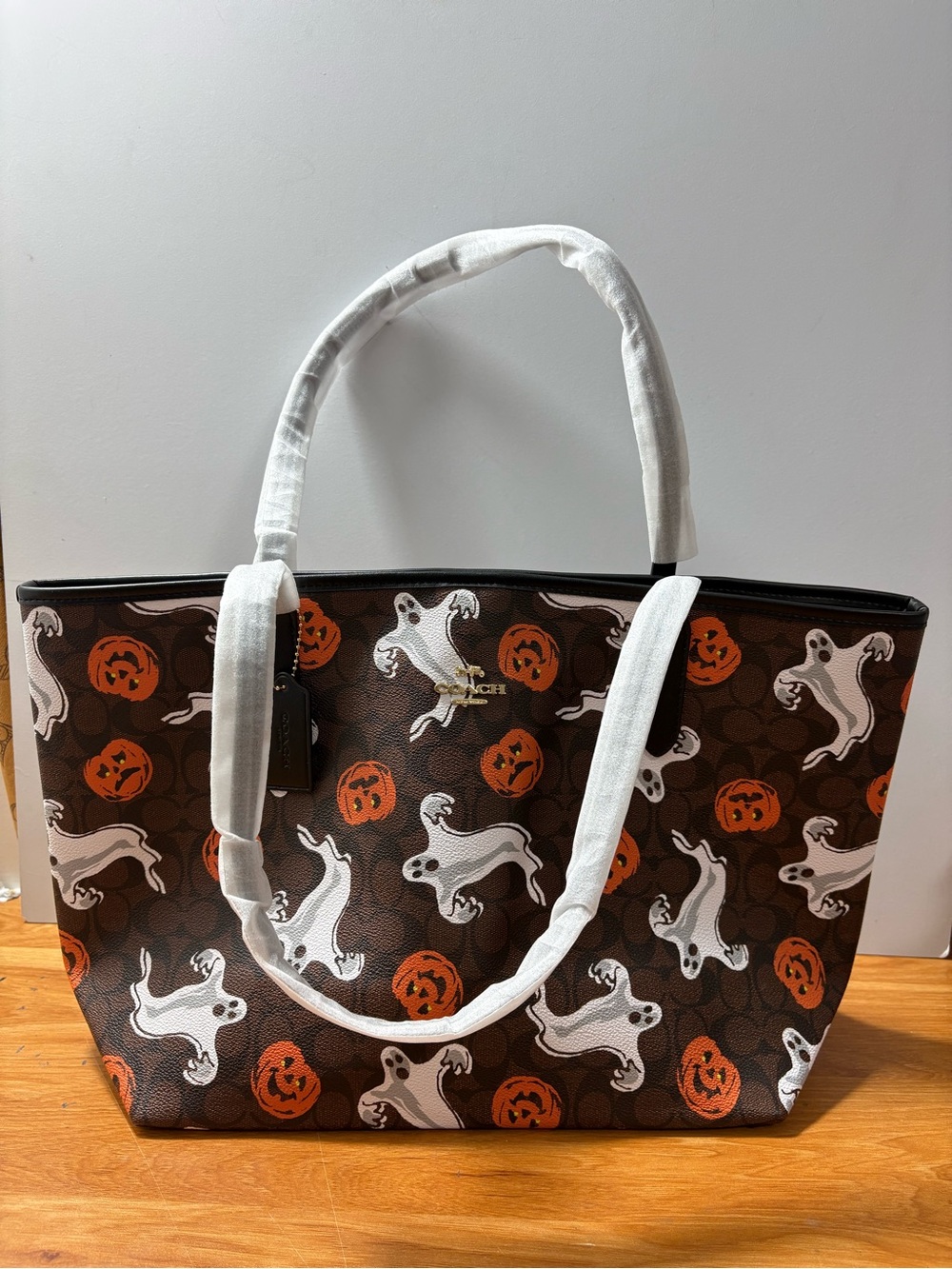 Coach Ghost & Pumpkin Print Tote Bag - Brown/Orange/White